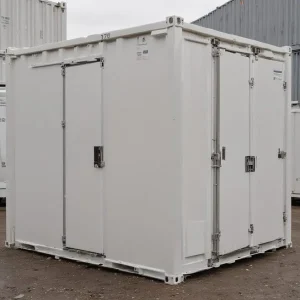 The assembly process of a portable toilet with various components laid out